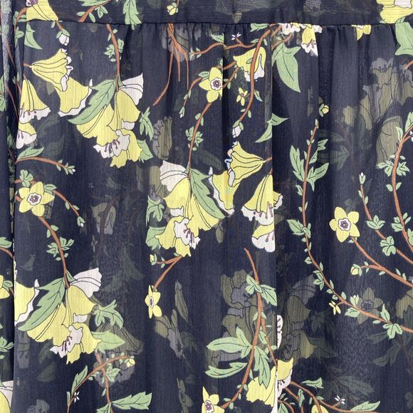 Who What Wear Floral Blouse Womens MEDIUM Sheer Chiffon Ruffle Tie Neck - Picture 4 of 12